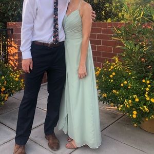 Sea foam green long bridesmaids dress